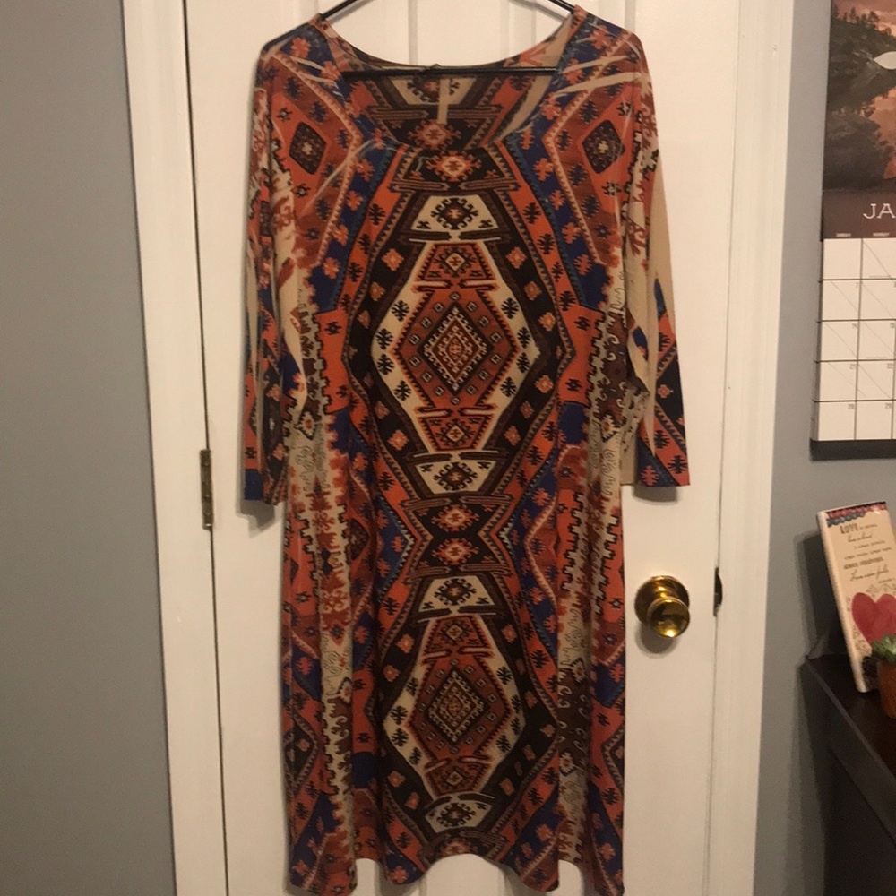 Fresh of LA XL Aztec Print 3/4 length sleeve dress